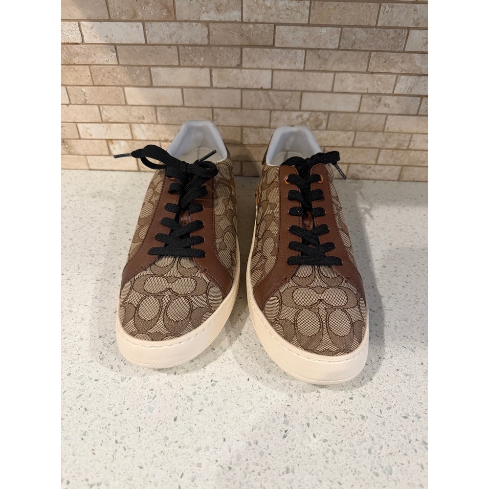 Coach Men's Signature Monogram Khaki Saddle Low Sneakers